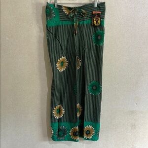 Green Floral Wide Leg Pants